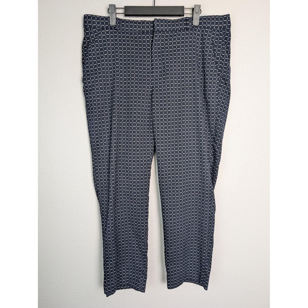 Banana Republic Pants Womens 12 Blue‎ Check Slim Dress Twill Stretch Pockets Zip
